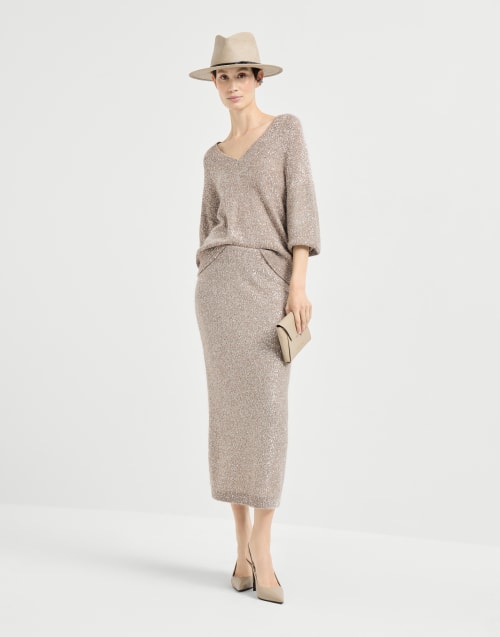 Dazzling Texture-Pullover Hellbraun Damen - Brunello Cucinelli