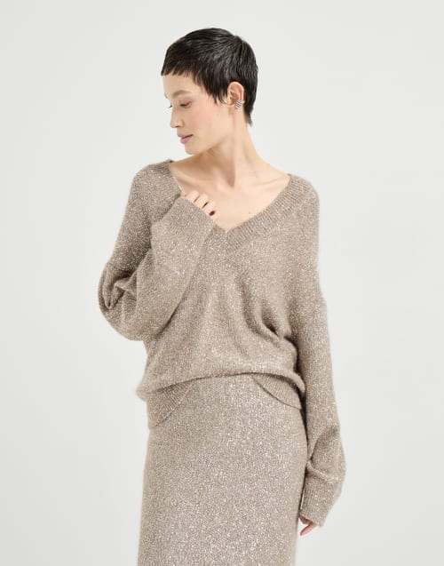 Dazzling Texture-Pullover Hellbraun Damen - Brunello Cucinelli