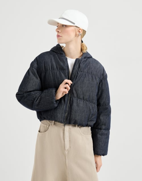 Denim-effect twill down jacket Denim Woman - Brunello Cucinelli