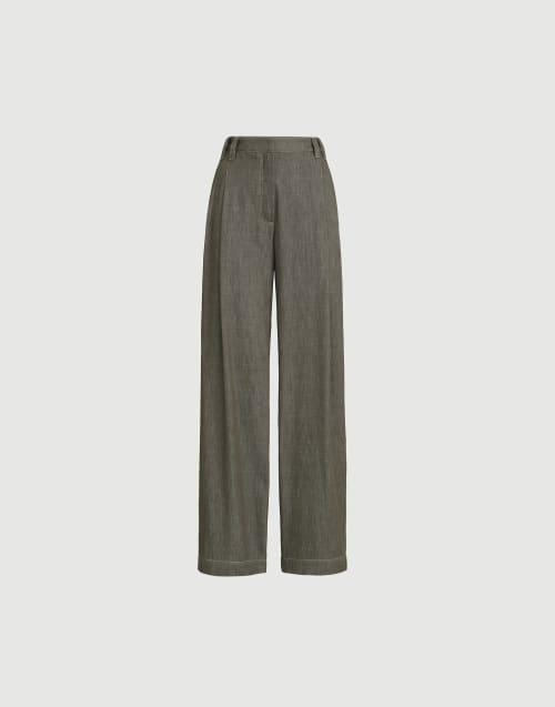 Wide Smart trousers Olive Woman - Brunello Cucinelli