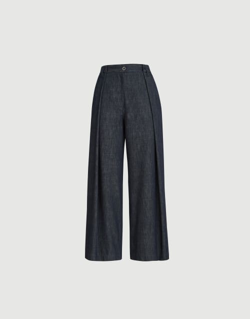 Pleated A-line trousers Denim Woman - Brunello Cucinelli