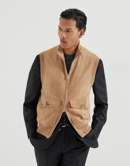 Weste aus Veloursleder Hellbraun Herren - Brunello Cucinelli