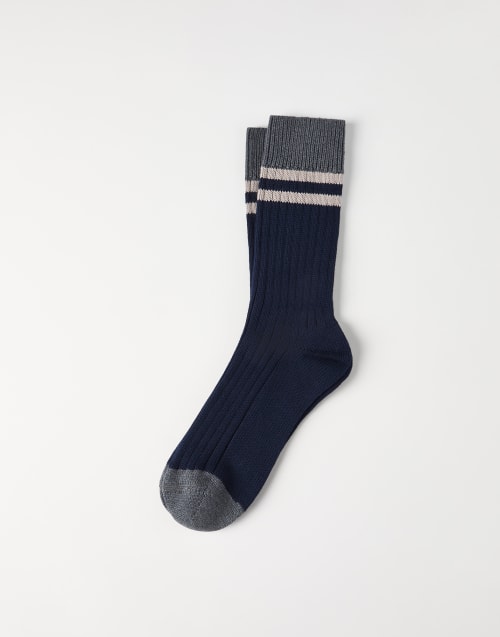 Cotton socks with stripes Navy Blue Man - Brunello Cucinelli