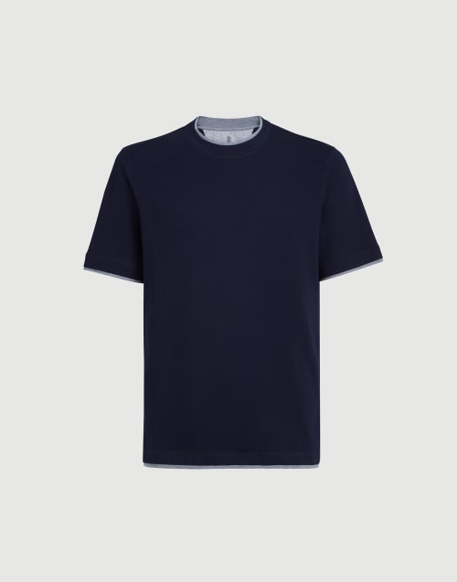 T-shirt con Faux-Layering Cobalto Uomo - Brunello Cucinelli