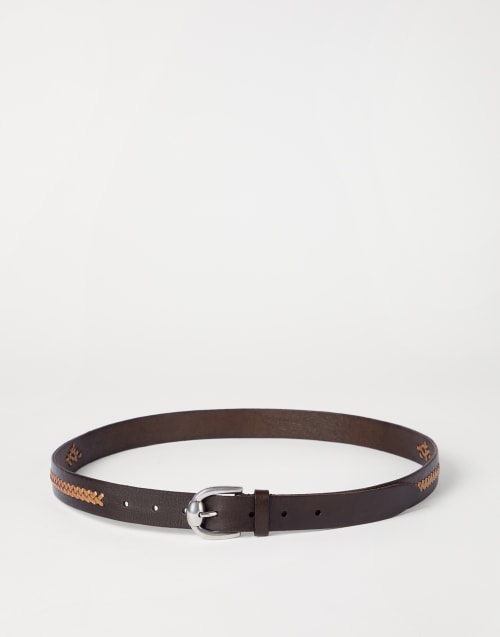 Leather braided pattern belt Chocolate Man - Brunello Cucinelli