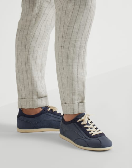 Nubuck and calfskin sneakers Denim Man - Brunello Cucinelli