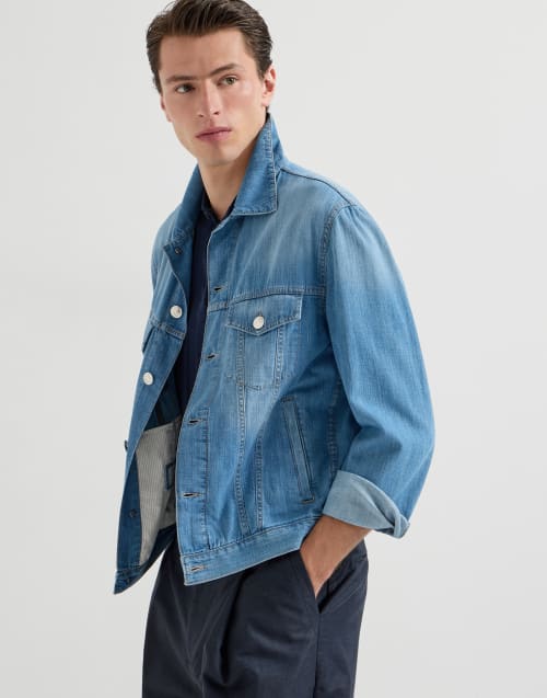 Blouson mit vier Taschen aus Denim Ausgebleichter Denim Herren - Brunello Cucinelli
