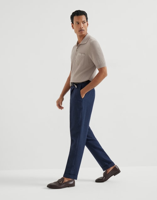Trousers with pleats Navy Blue Man - Brunello Cucinelli