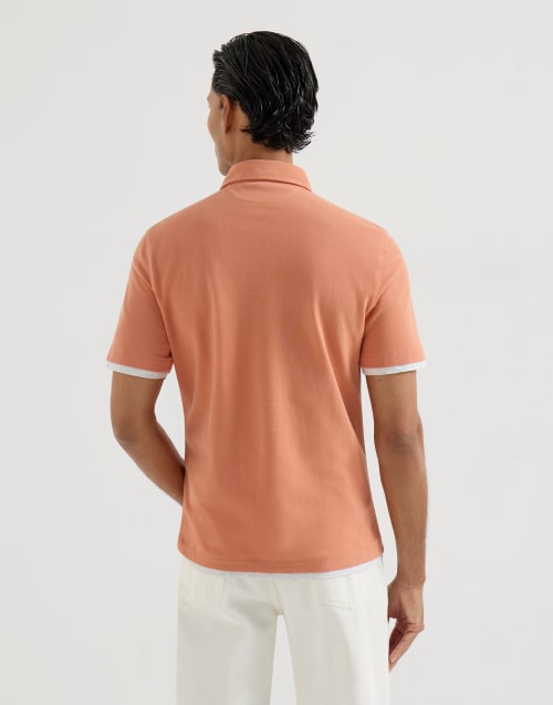 双珠地面料马球衫 杏黄色 男款 - Brunello Cucinelli