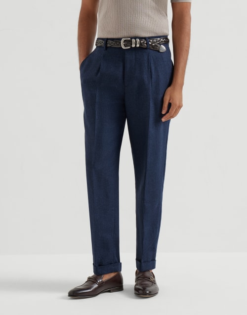 Trousers with pleats Navy Blue Man - Brunello Cucinelli