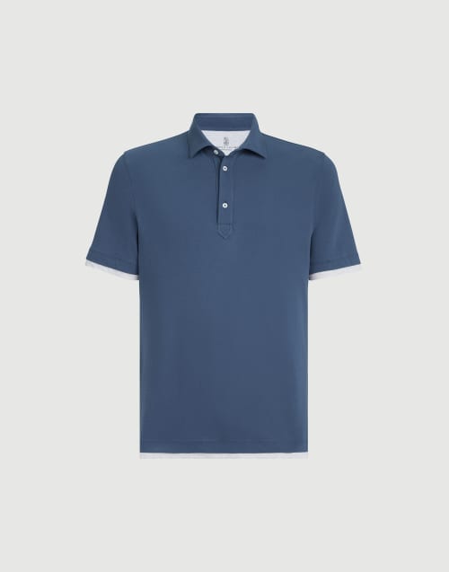 双珠地面料马球衫 天蓝色 男款 - Brunello Cucinelli