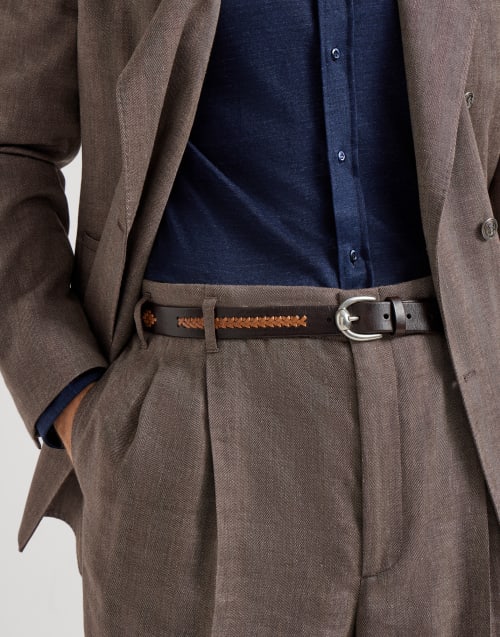 Leather braided pattern belt Chocolate Man - Brunello Cucinelli