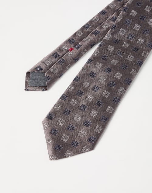 Silk tie with squares pattern Brown Man - Brunello Cucinelli