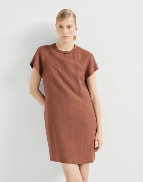 Fluid twill t-shirt dress Firebrick Woman - Brunello Cucinelli