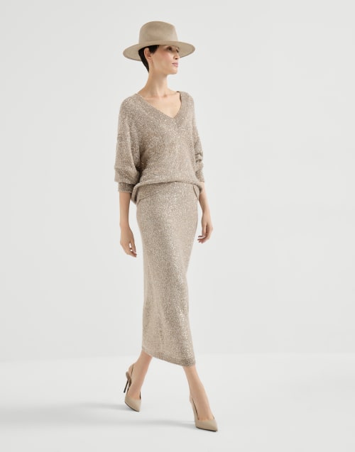 Jupe Dazzling Texture Beige Femme - Brunello Cucinelli