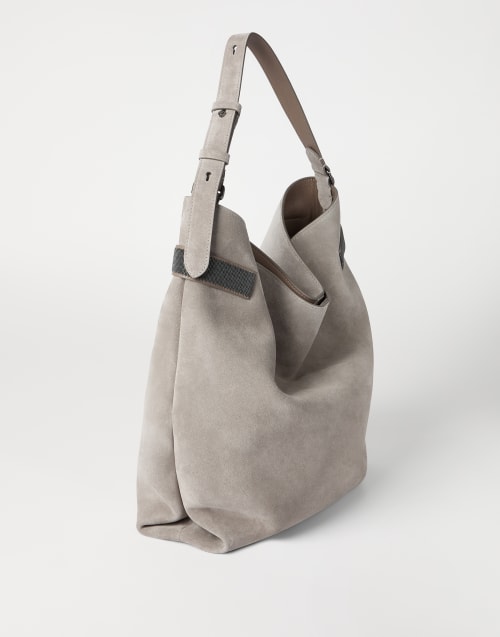 Sac Hobo Essence en daim Gris Clair Femme - Brunello Cucinelli