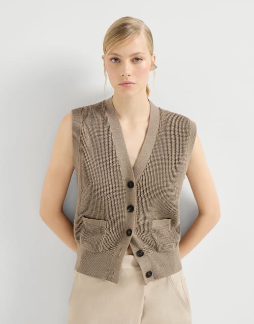 Sparkling cotton cardigan Walnut Woman - Brunello Cucinelli