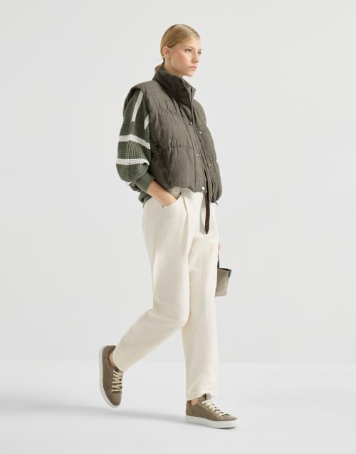 Fluid twill baggy trousers Ivory Woman - Brunello Cucinelli