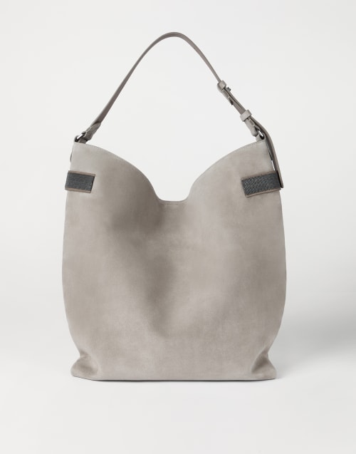 Suede essence hobo bag Light Grey Woman - Brunello Cucinelli