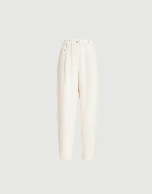 Fluid twill baggy trousers Ivory Woman - Brunello Cucinelli