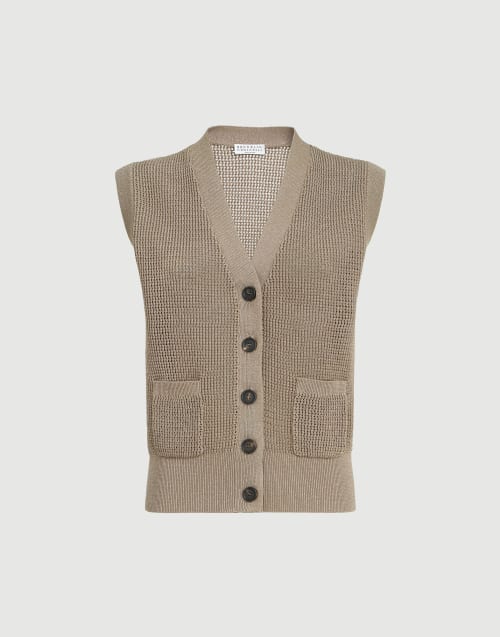 Sparkling cotton cardigan Walnut Woman - Brunello Cucinelli