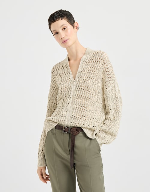 Dazzling braids cardigan Beige Woman - Brunello Cucinelli