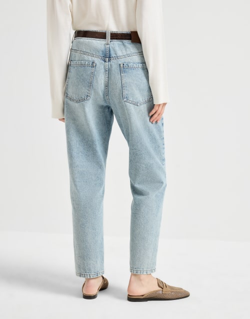 Pantalon Baggy Tapered Denim Clair Femme - Brunello Cucinelli