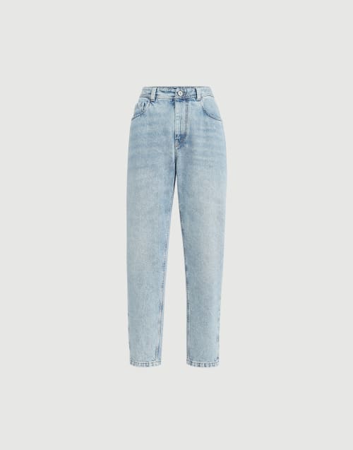 Pantalon Baggy Tapered Denim Clair Femme - Brunello Cucinelli