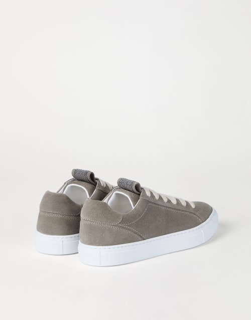 Suede sneakers with monili Khaki Woman - Brunello Cucinelli