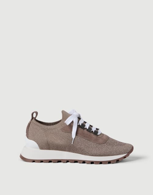 Suede sneakers with monili Brown Woman - Brunello Cucinelli