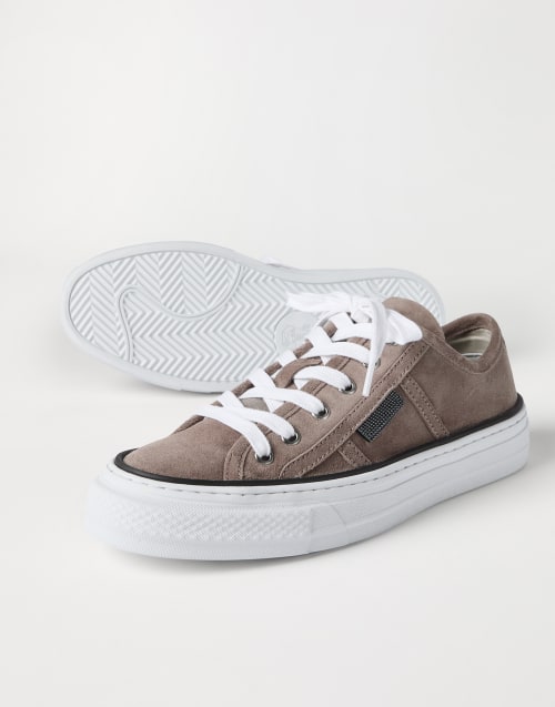 Suede sneakers with monili Brown Woman - Brunello Cucinelli