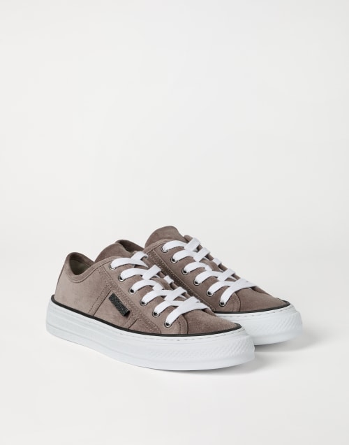 Suede sneakers with monili Brown Woman - Brunello Cucinelli