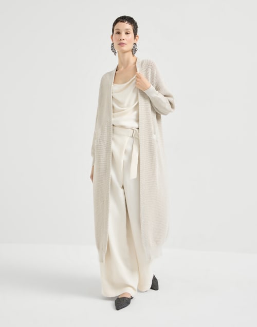 Sparkling net long cardigan Oat Woman - Brunello Cucinelli