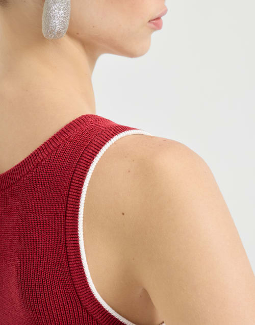 Haut en maille de coton Rouge rubis Femme - Brunello Cucinelli