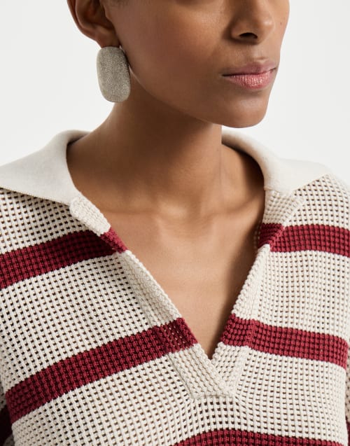 条纹棉针织马球衫 波尔多色 女款 - Brunello Cucinelli