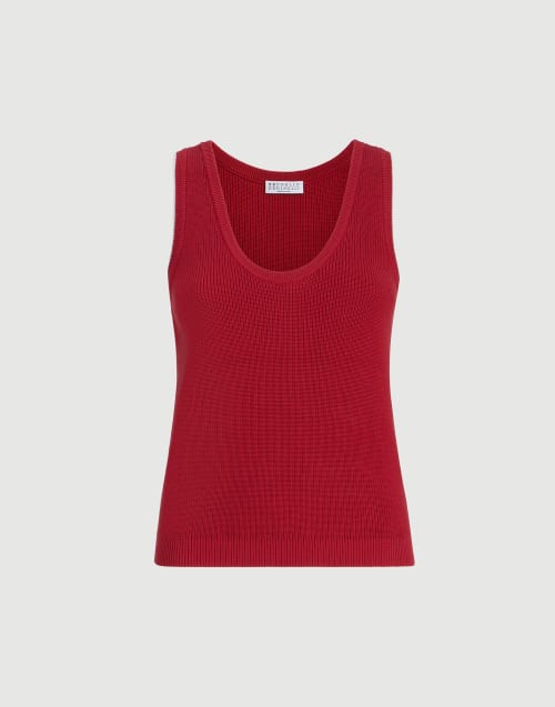 Haut en maille de coton Rouge rubis Femme - Brunello Cucinelli
