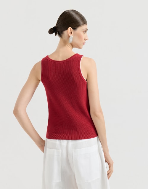 Haut en maille de coton Rouge rubis Femme - Brunello Cucinelli