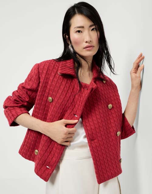 绞花针织夹克 红色 女款 - Brunello Cucinelli