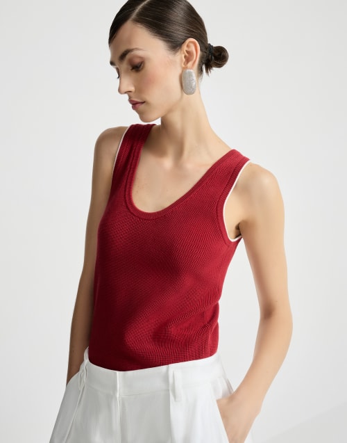 Haut en maille de coton Rouge rubis Femme - Brunello Cucinelli