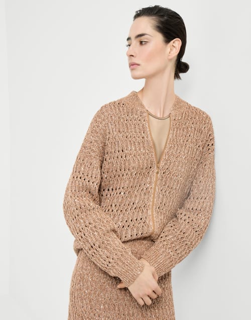 Dazzling braids cardigan Brown Woman - Brunello Cucinelli