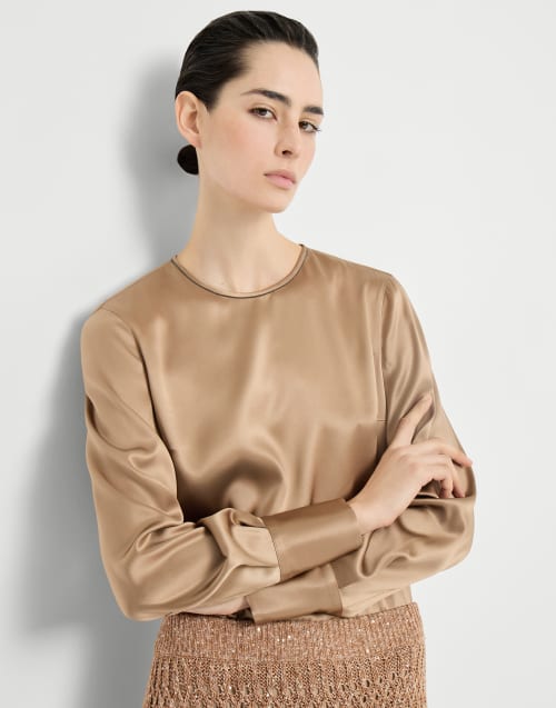 Satin T-shirt Chocolate Woman - Brunello Cucinelli