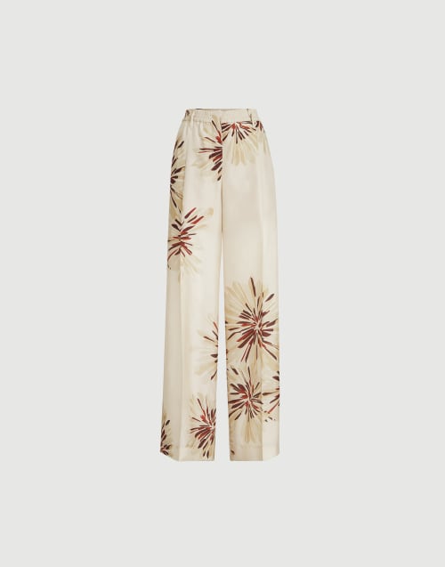Bloom print pongee trousers Beige Silk Woman - Brunello Cucinelli