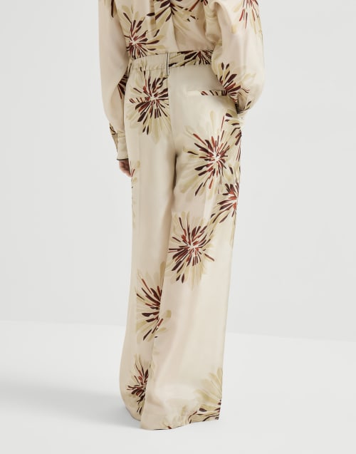 Bloom print pongee trousers Beige Silk Woman - Brunello Cucinelli