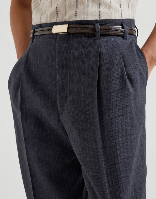 Hose aus in Fischgratmuster Navy-Blau Herren - Brunello Cucinelli