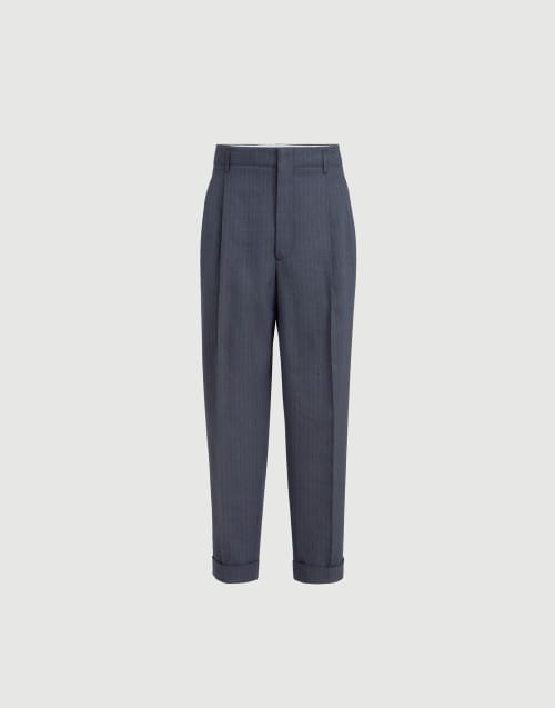 Hose aus in Fischgratmuster Navy-Blau Herren - Brunello Cucinelli