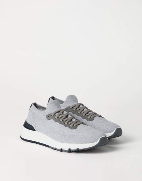 Cotton and calfskin runners Silver Man - Brunello Cucinelli