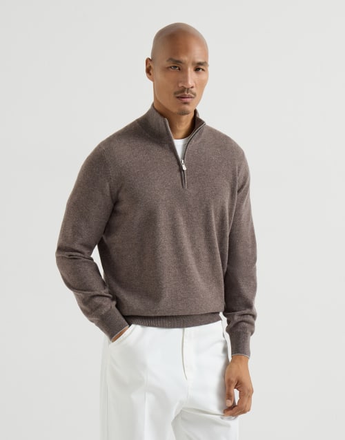 Cashmere sweater with half zip Brown Man - Brunello Cucinelli