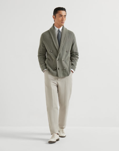 Cardigan with metal buttons Khaki Man - Brunello Cucinelli