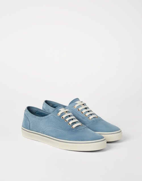 Reversed calfskin sneakers Azure Man - Brunello Cucinelli