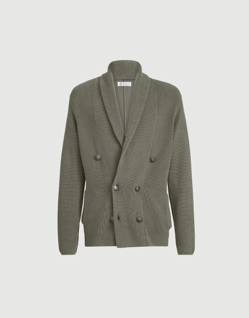 Cardigan with metal buttons Khaki Man - Brunello Cucinelli